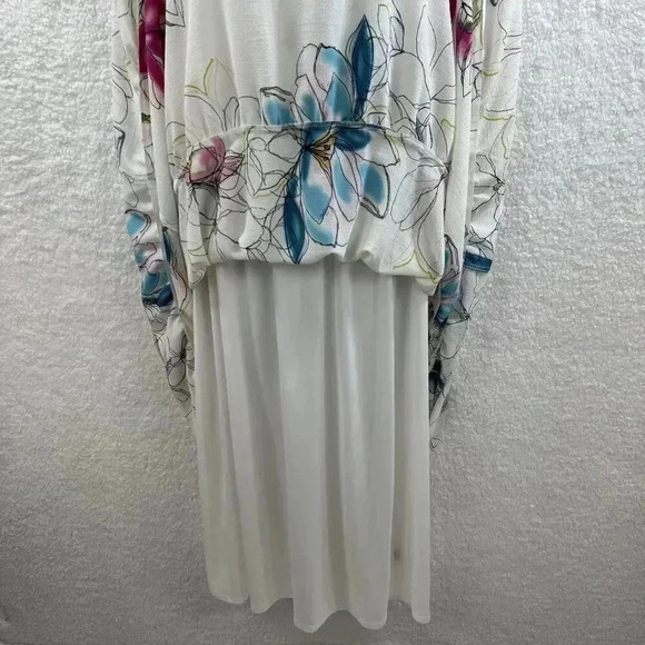 Lane Bryant Womens Plus 26/28 White Floral Midi Dress Smocked Waist Tie Neck NEW - Picture 6 of 14
